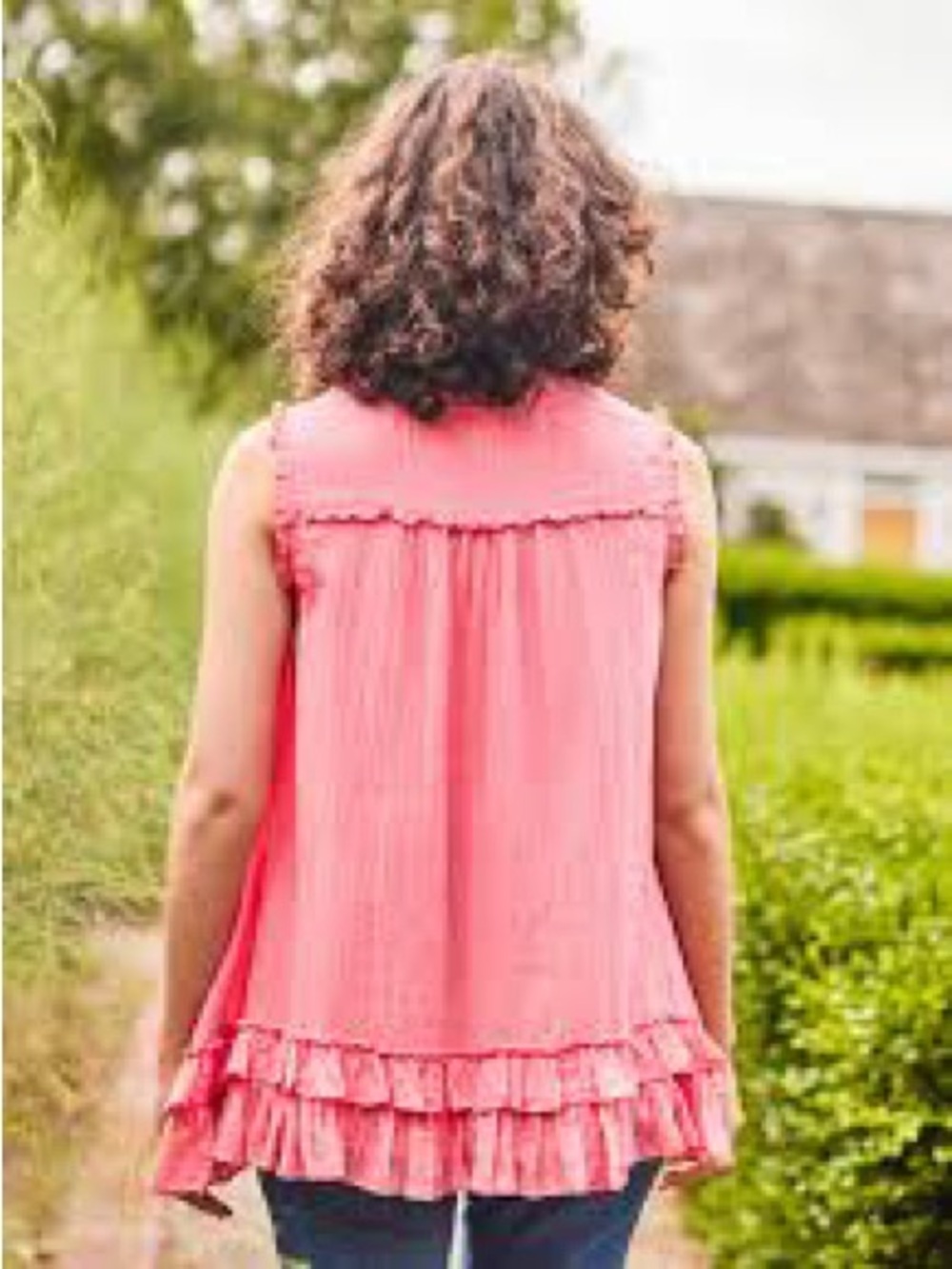 Artesia Sleeveless Coral Ruffle-Trim Blouse